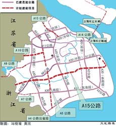 到浙江省界与申-嘉-湖高速公路相连接的a15高速公路,还有,将郊环线