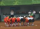 图文：中国女垒VS美国 中国队员赛前相互鼓励