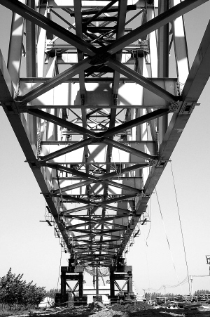建设中的滨州黄河公铁路大桥.