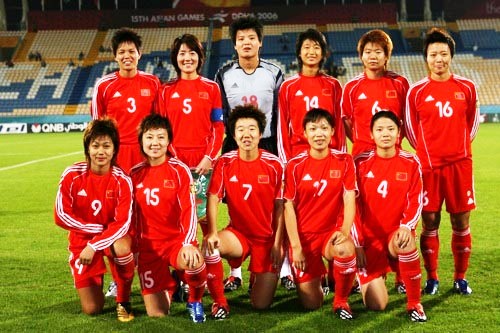 图文:亚运女子足球中国对约旦 中国队首发阵容