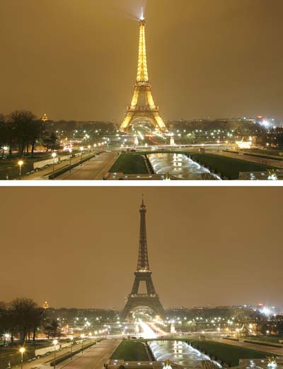 埃菲尔铁塔熄灯5分钟 展示对全球变暖关注(图)