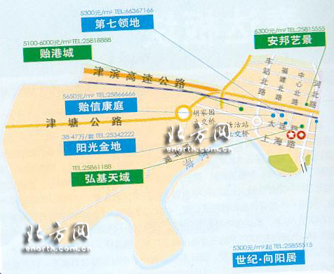 天津市塘沽区中心城区板块楼盘分布图