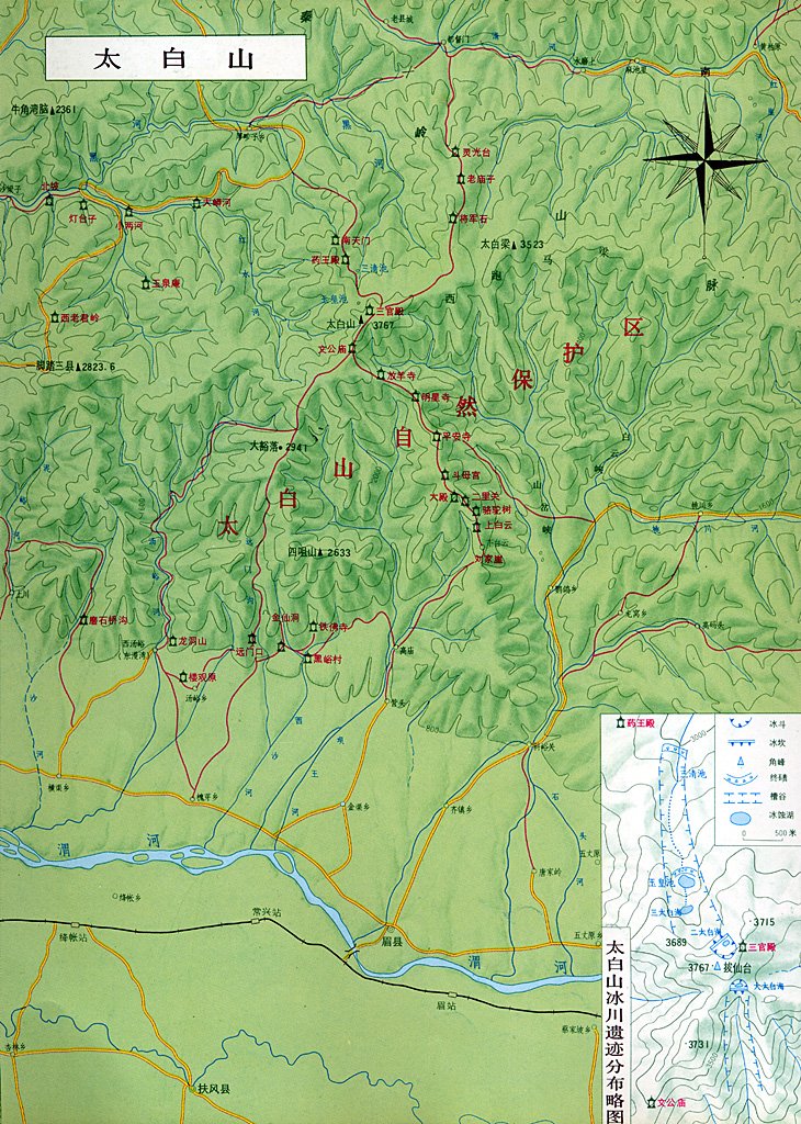 登山首页 山峰资料 3000米山峰 太白山 资料图库--地形图,等高线