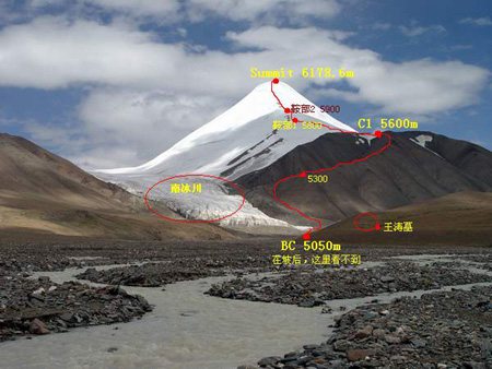 玉珠峰远眺及登山线路图