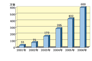 天津银行2001—2006发卡量变化柱状图