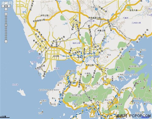 4km比例尺下的深圳地图 仅中央黄色网状公路地区