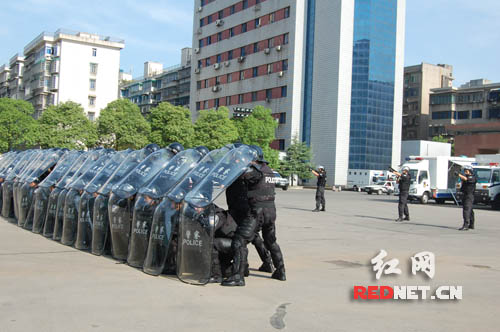 警棍盾牌术拦截队形演练