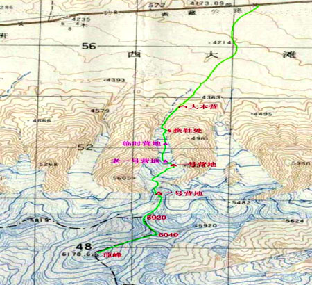 玉珠峰北坡二号冰川路线北坡地形图
