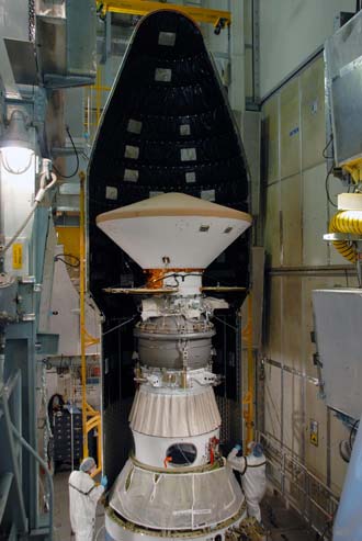 Phoenix spacecraft at launch pad.