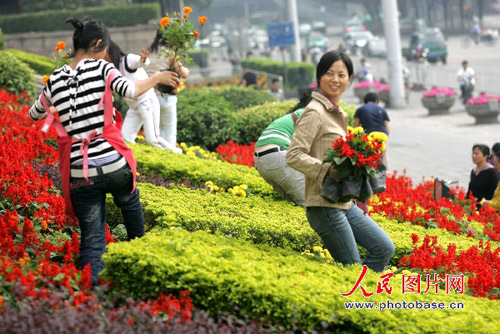 市民在挑选各自喜欢的鲜花