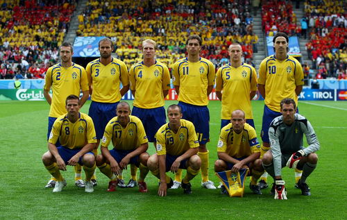 图文:瑞典VS西班牙 瑞典队首发阵容