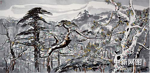 本次艺博会参展作品,著名画家吴冠中中国画《香山春雪.