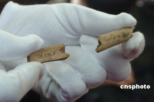 周口店北京人遗址发现山顶洞人磨制骨管
