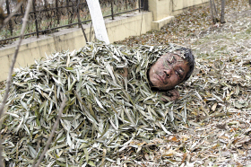 刘国富躺在树叶堆里被冻得瑟瑟发抖 本组图片 本报记者 郭诺 摄