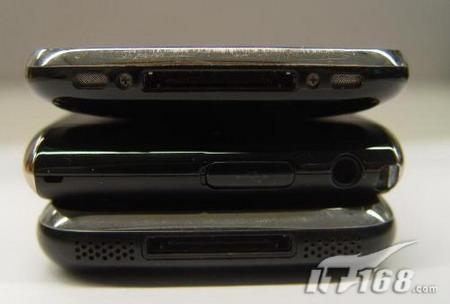 图为OPhone、iPhone、iPhone 3G三机对比