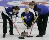 图文：女子冰壶世锦赛3月24日 瑞典队投掷冰壶