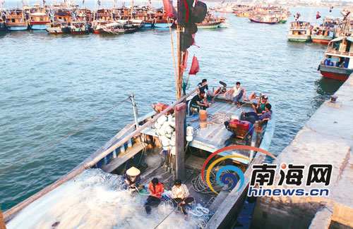 5月5日,数以百计的渔船驶入儋州白马井码头,以避“灿鸿”。本报记者 王 军 摄