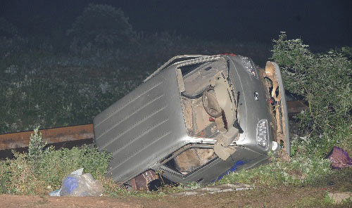 这是相撞事故中的汽车残骸（拍摄于6月2日）。