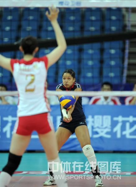 图文:中国女排vs多米尼加 对手垫球