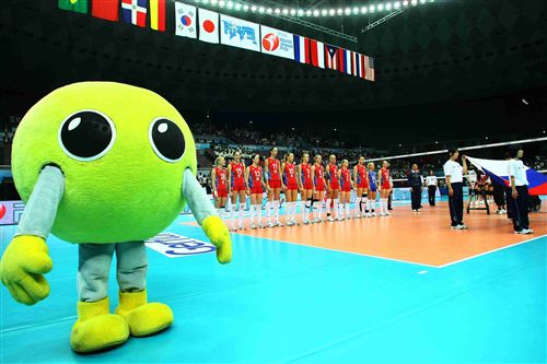 图文:俄罗斯女排3-2韩国 比赛吉祥物