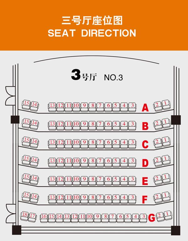 ume9(华星)影城各厅座位对照图 三号厅