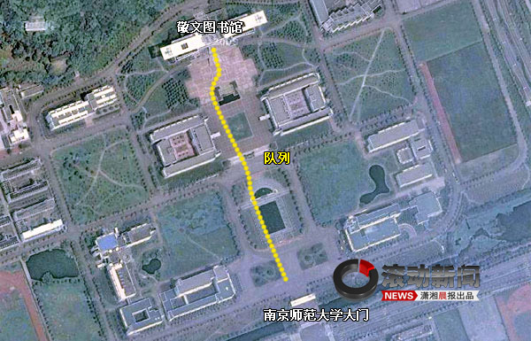 网友通过谷歌卫星地图上指示排队的"路线图".图片