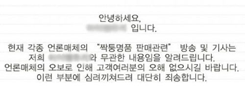 韩女歌手A某被指贩卖假名牌 网站发文表清白
