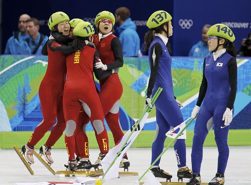 温哥华冬奥会短道速滑 短道速滑图片 中国队获短道速滑女子3000米接力