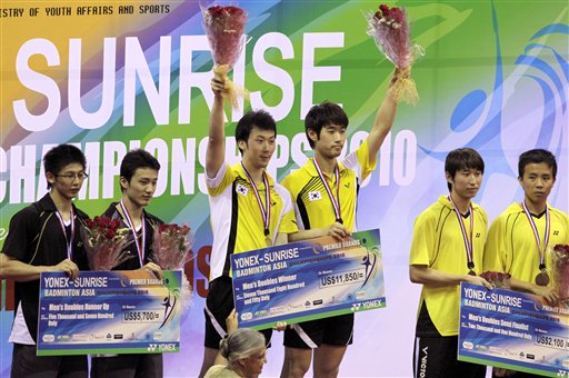 图文:羽毛球亚锦赛决赛赛况韩组合男双夺冠