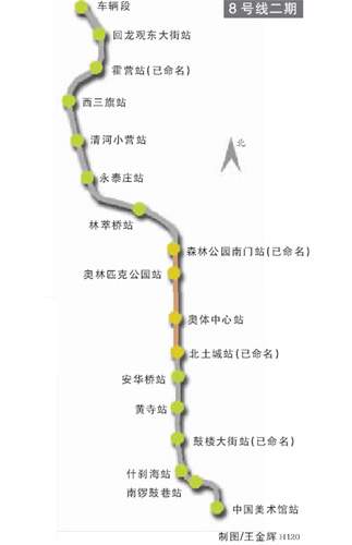 北京地铁6号线8号线站名公示 6号线可与7线换