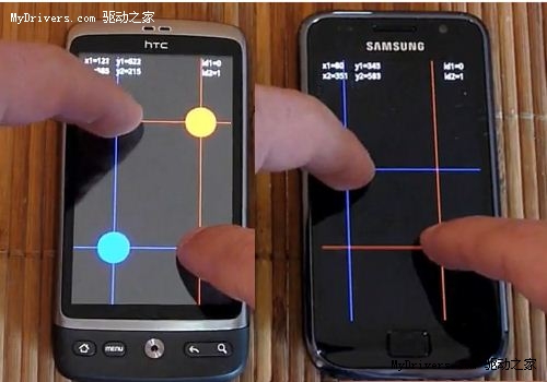 三星Galaxy S对比HTC Desire触摸屏测试