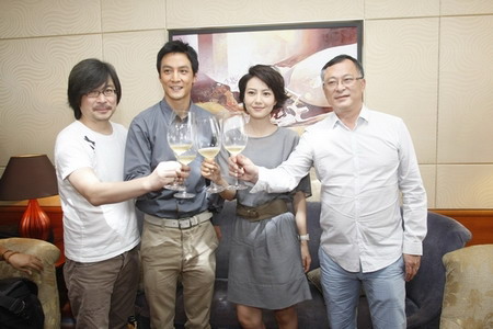 左起：编剧韦家辉，主演吴彦祖、高圆圆和导演杜琪峰
