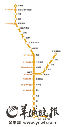 广州地铁3号线10月30日直通白云国际机场(图)
