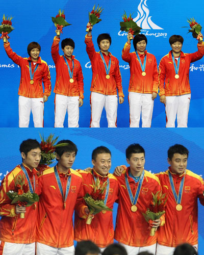中国乒乓球队:男团完胜韩国 女团复仇新加坡