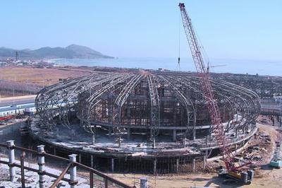 中冶宝冶承建葫芦岛体育馆钢结构主桁架封顶(图)