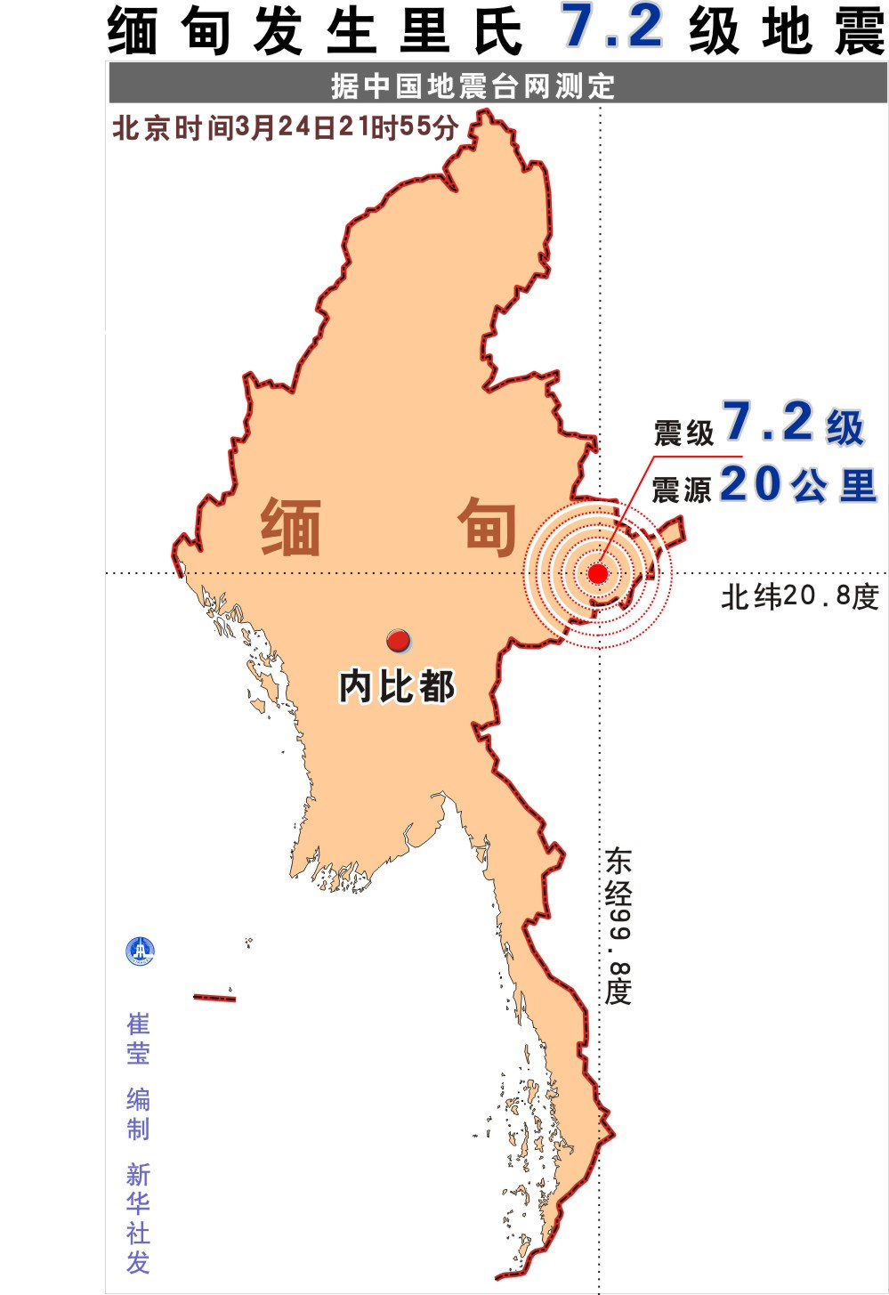 高清:缅甸发生里氏7.2级地震图表