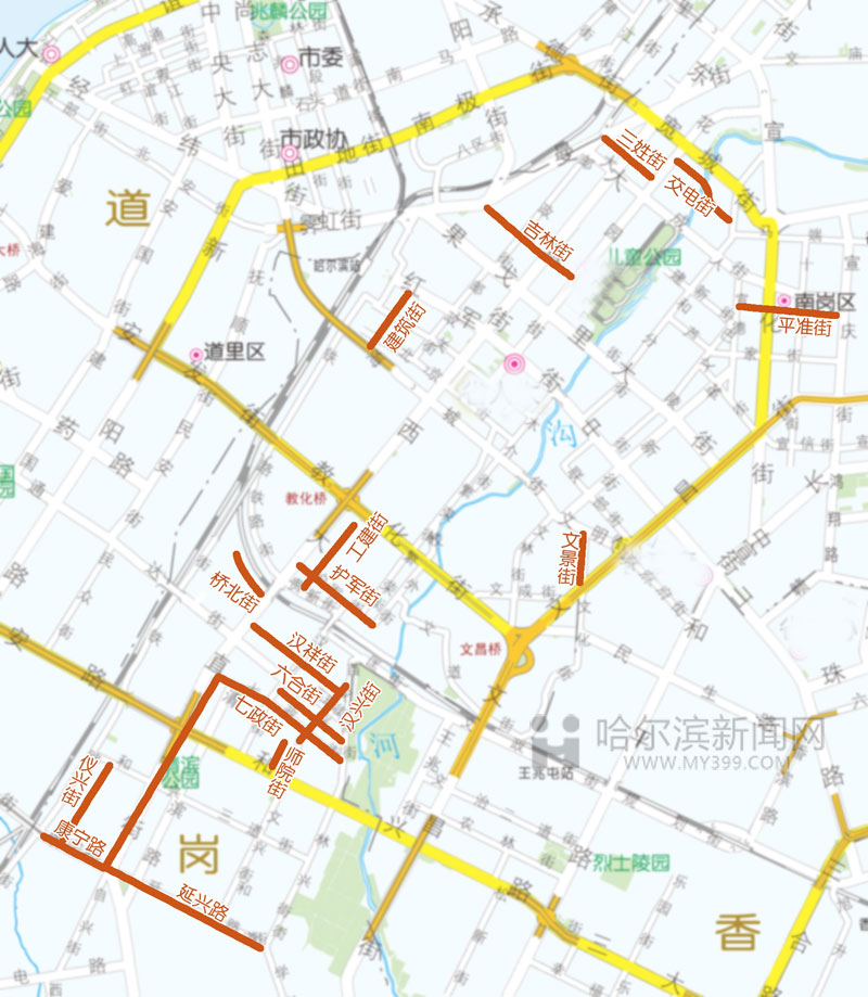 南岗区 红线为维修的破损路段.李迪/制图