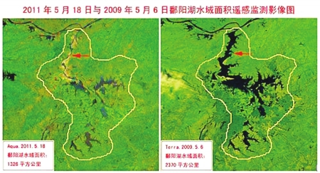 2011年5月18日与2009年6月6日鄱阳湖水域面积遥感监测影像图