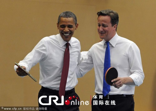 美国总统和英国首相打乒乓球