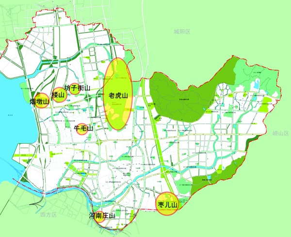 李沧七座山头将变绿色公园; 李沧区7个山头改造示意图; 青岛夏庄动步