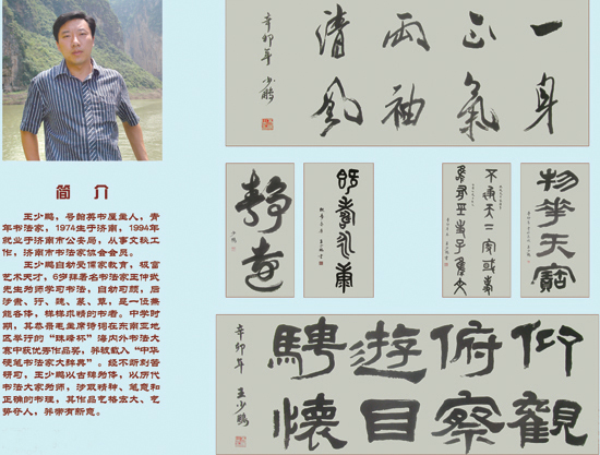 曹亮)6月16日,青年书法家王少鹏书法作品在山东济南五龙潭公园武仲奇
