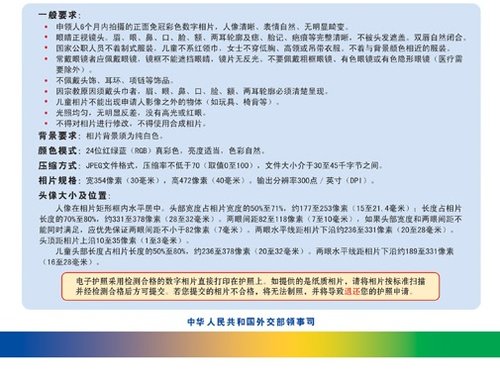 外交部公布中国公民因公电子护照相片规格说明