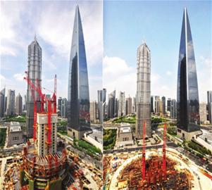 在建的"中国第一高楼"上海中心大厦主楼核心筒高度已突破100米,开始向