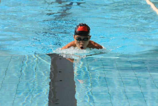 海南师范大学举办首届学生游泳比赛 留学生参