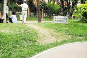 新闻信息-脚印上墙草坪露土 游园请您足下留情; 瞬间不敢踩草坪了