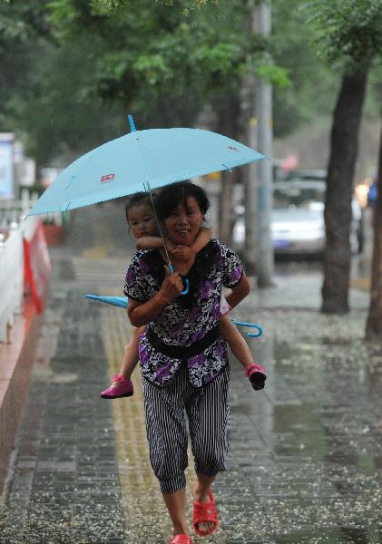 当天,经过了潮湿闷热的"桑拿"天气后,北京迎来降雨. 新华社记者 李文