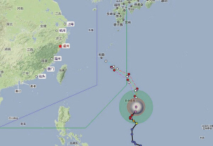 超强台风"梅花"现身 逐渐向浙江省海面靠近(图)