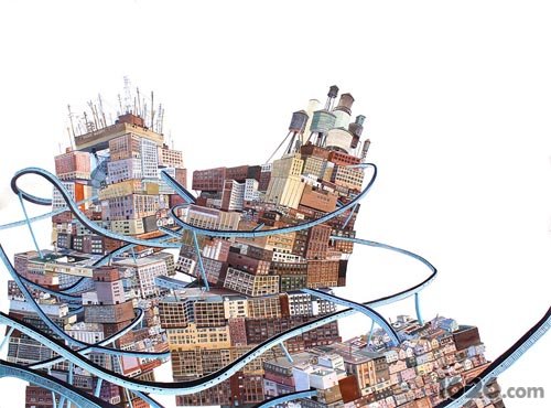 amy casey"悬挂的建筑城市"创意插画(组图)