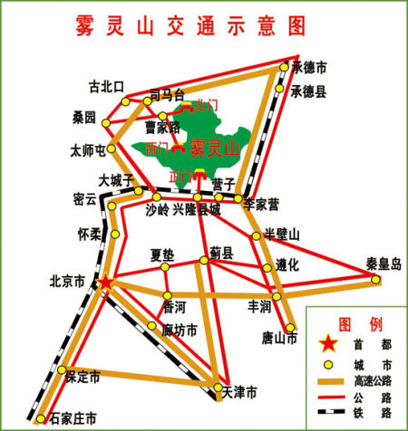 雾灵山交通方位示意图