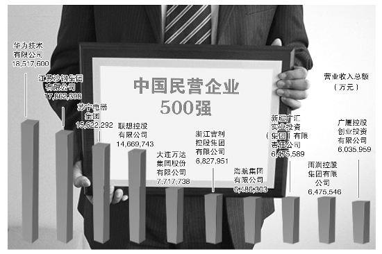 2011年中国民营企业500强名单前十名(图)